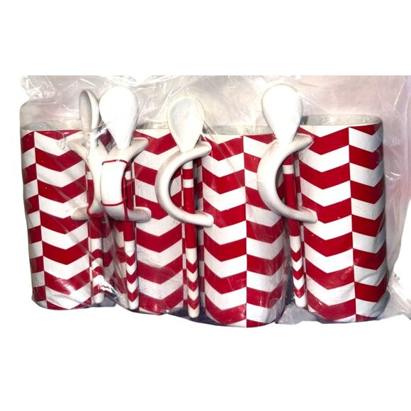 Starbucks Red & White Chevron Mug With Spoon 8 Fl Oz Ceramic Coffee Tea Cup Hand - Picture 5 of 7